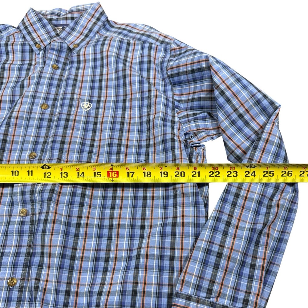 Ariat Pro Series Shirt Mens Medium Button Down Long Sleeve Blue Plaid Workwear - Picture 9 of 10
